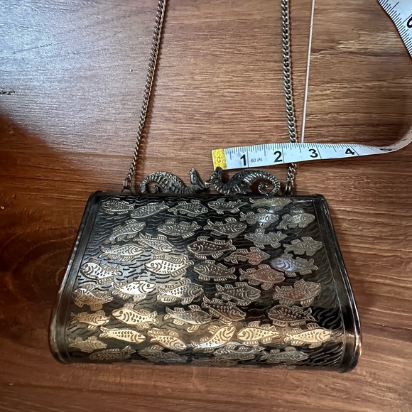 Vintage mix metal brass silver bronze crossbody bag clutch purse fish seahorse - Picture 13 of 14